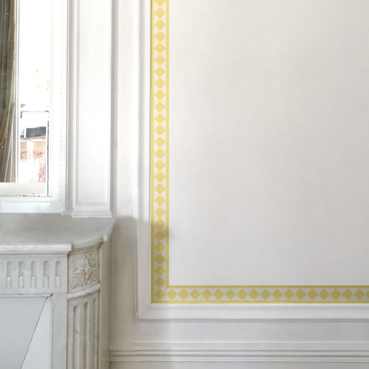 GALON ARLEQUIN losanges jaunes sur fond blanc