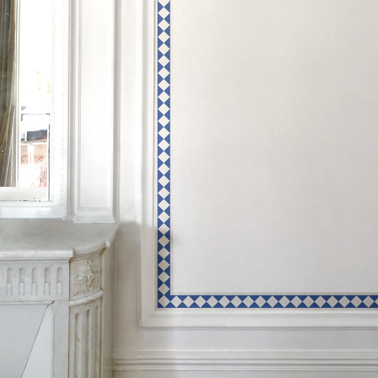 GALON ARLEQUIN losanges blancs sur fond bleu