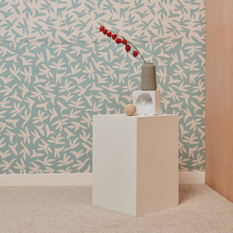 JARDIN D'HIVER vert d'eau sur crème